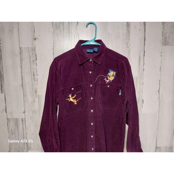 Vintage 90s Disney Pooh Tigger Piglet Mulberry Corduroy Button Up S - Picture 2 of 6